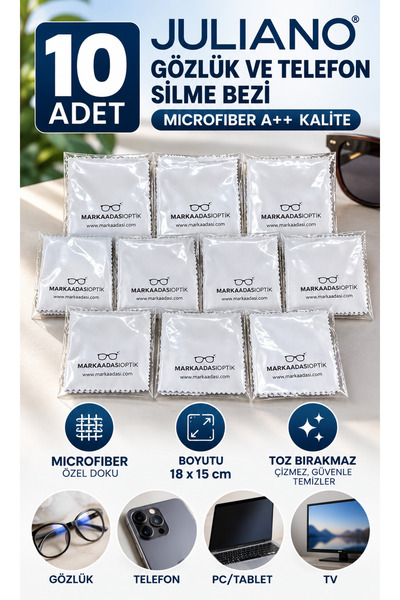 JULIANO Gözlük Camı Temizleme Mikrofiber Bezi (10 Adet)