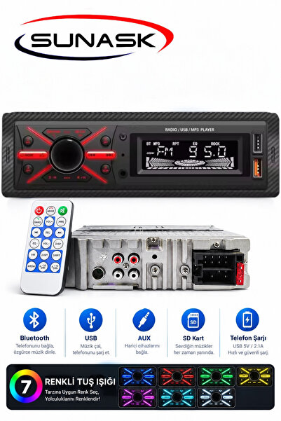 SUNASK Sn-202 Çift Usb Girişli Bluetooth Oto Teyp Araba Teybi Radyo Usb Sd Au...