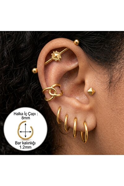 Heppii 8 mm Gold Cerrahi Çelik Düz Halka Tragus Piercing Helix Kıkırdak Rook ...