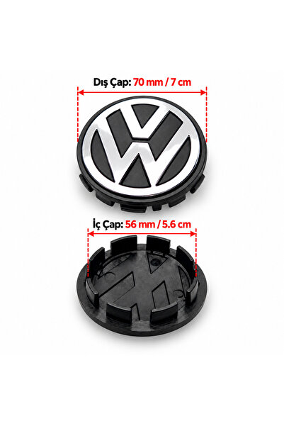MOZOKO 70 mm Volkswagen Logolu Siyah Krom Jant Göbeği Seti Geçmeli Jant Kapağ...