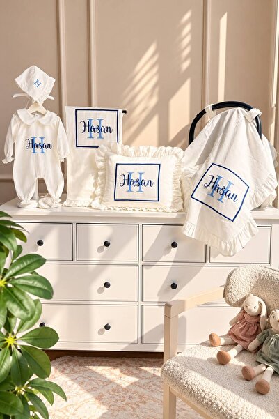Baby Kişiye Özel Nakışlı Pamuk Saten Yenidoğan Bebek Seti