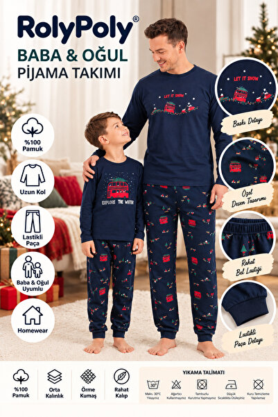 Rolypoly Let It Snow Father Son Navy Blue Long Sleeve Pajama Set Rp3939-A-V1