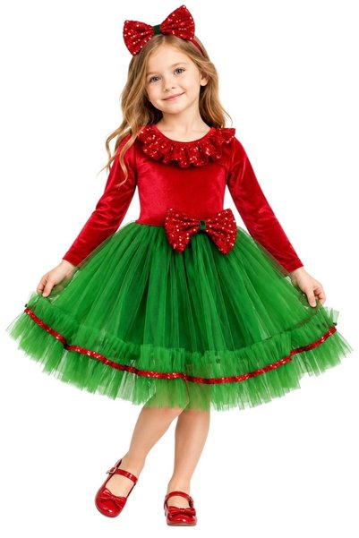 Gala Kostüm New Year's Girls' Costumes with Green Skirt