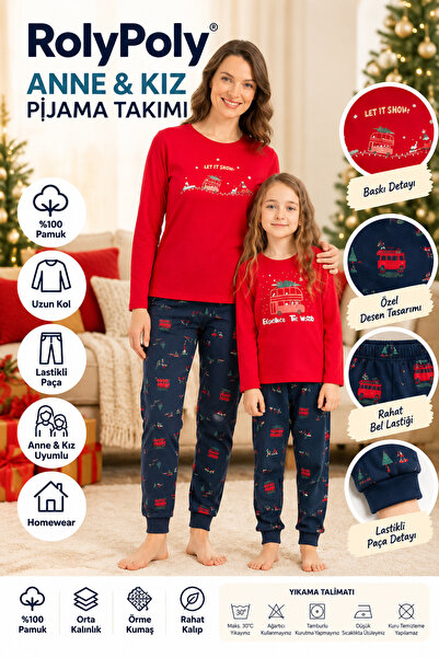Rolypoly Anne Kız Kırmızı Uzun Kol Pijama Takım, Winter Everywhere