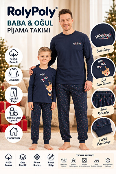 Rolypoly Baba Oğul Lacivert Pijama Takımı - Ho Ho Ho