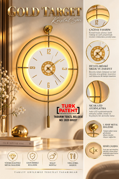 AGA KONSEPT LED'li GOLD Hedef Kristal Nano ABS (BÜYÜK BOY 50 X 75 Cm), Modern...