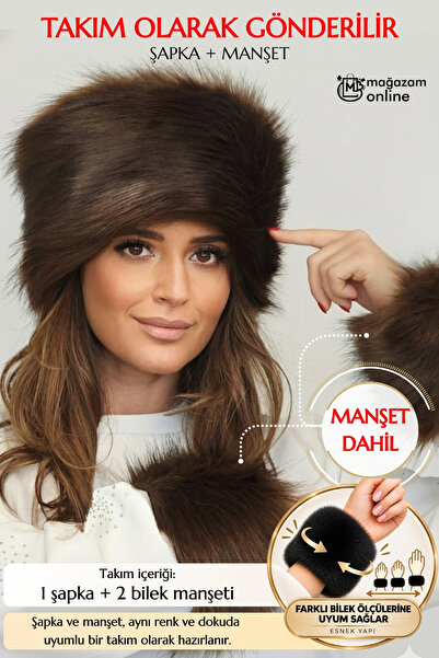 Mağazam Online Women's Kalpak Brown Hat |   Luxury Winter Faux Fur Hat Plush Christmas, New Year Gift