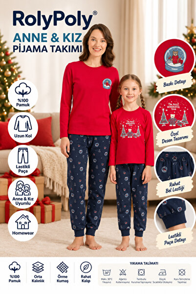 Rolypoly Anne Kız Kombin Uzun Kollu Pamuklu Pijama Takımı