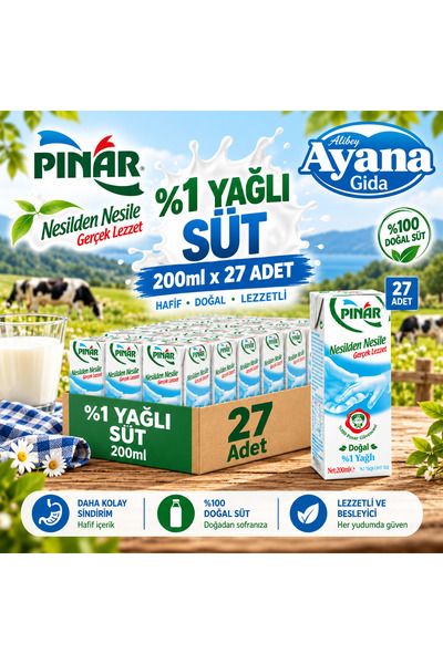 Pınar 200ml %1 Yağlı Süt 27adet