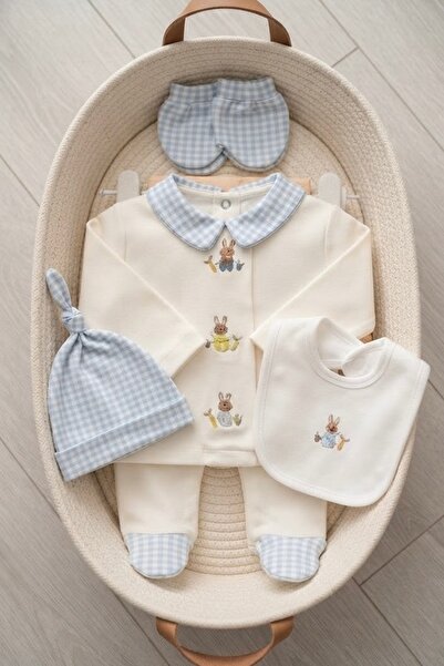 Cherub Baby Ekoseli Tavşan Erkek Bebek 5li Set Bebek Yenidoğan 5 Parça Hastan...