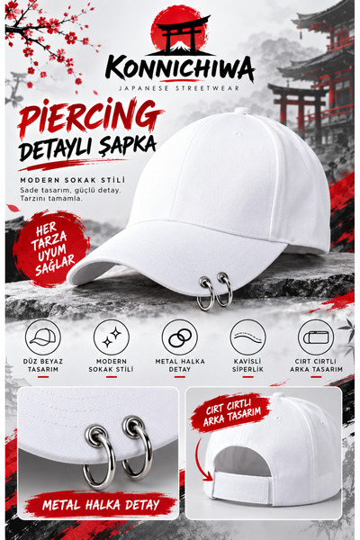FG KONNİCHİWA Bts Kore Pop Halkalı Piercing'li Keten Şapka