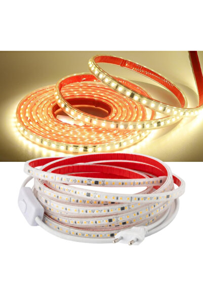 Şerit LED Gün Işığı 10 Metre 220V Yüksek Parlaklık Tak Çalıştır Fişli Anahtarlı Silikonlu Yapışkanlı SB-6508