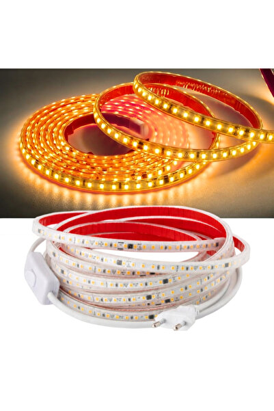 burul Şerit LED Amber 5 Metre 220V Yüksek Parlaklık Tak Çalıştır Fişli Anahta...