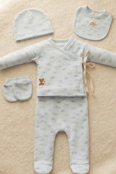 Cherub Baby Ev Deseenli Double-Breasted Newborn Baby Boy 5-Piece Hospital Out...