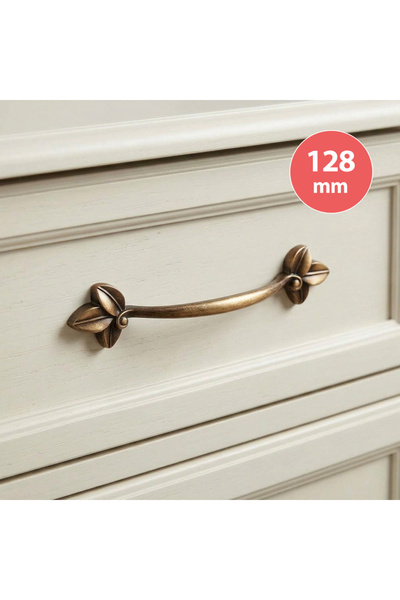 EYM Defne 128 mm Antique Yellow Floral Furniture Cabinet Handle
