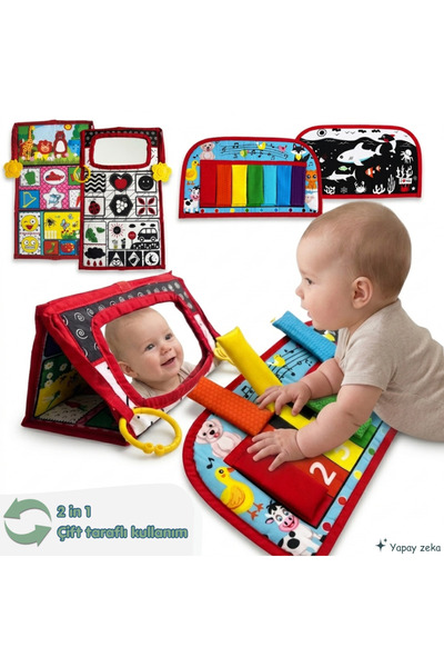 Momely Tummy Time Aynalı Duyusal Aktivite Oyuncağı - Katlanabilir Çift Tarafl...