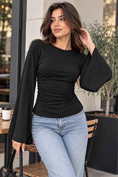 Wise&Go Store Γυναικεία μπλούζα με λεπτομέρεια κορδόνι και ισπανικό μακρυμάνι...