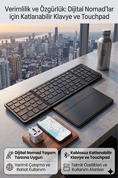 Linber Katlanabilir Bluetooth Klavye + Touchpad Ultra Taşınabilir Type-C Şarj