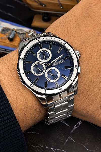 Slazenger Men's Wristwatch – Stainless Steel Case – Steel Band – Navy Blue Di...