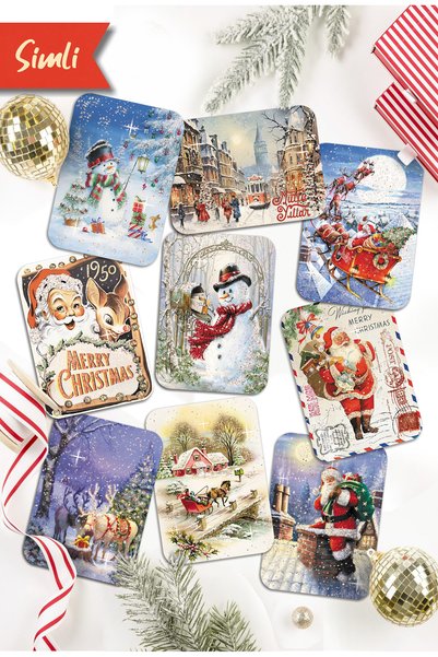 Mia Pera 36 Adet Simli Yılbaşı Kartpostal Seti Toptan Satış Yeniyıl Postcard Kardan Adam Noel Baba