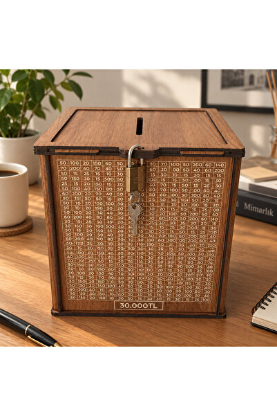 Demo Tasarım Hedef Kumbara - Parabox Ahşap Tip Box 30,000 TL'lik BÜYÜK BOY (S...