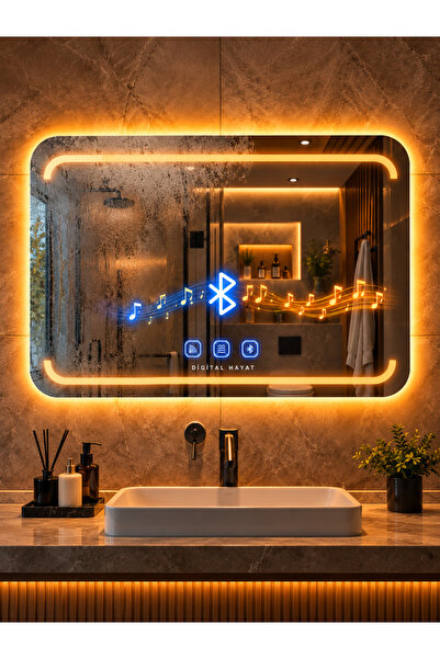 Digital Hayat Özel Tasarım Dikdörtgen LED Banyo Aynası – Bluetooth Hoparlörlü...