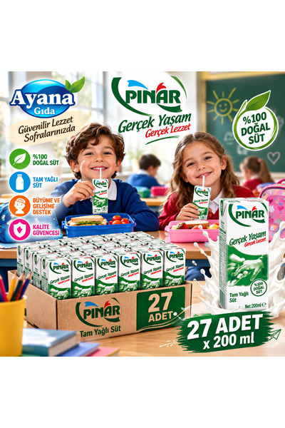 Pınar Tam Yağlı Süt 200 ml x 27 Adet