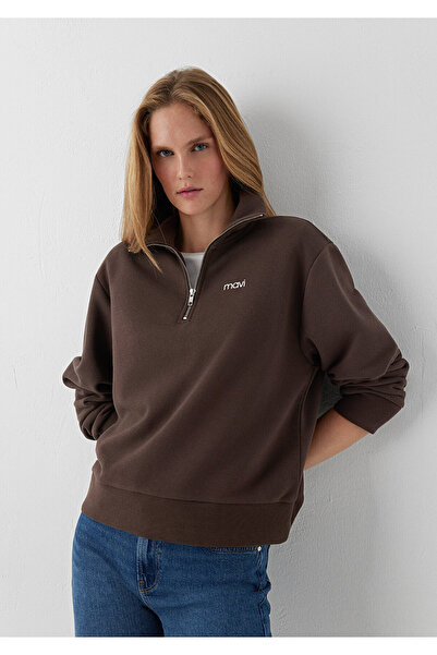 Mavi Mini Logo Yarı Fermuarlı Kahverengi Sweatshirt 1S10564-71603