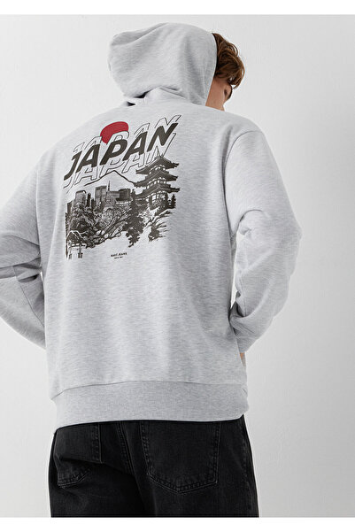 Mavi Japonya Temalı Kapüşonlu Gri Sweatshirt 0S20140-80196