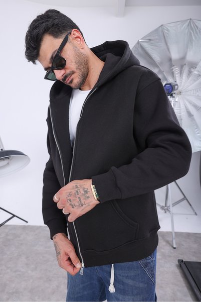 Generic Brand Hanorac oversize pentru bărbați, cu glugă și fermoar – Cardigan cu fermoar bidirecțional