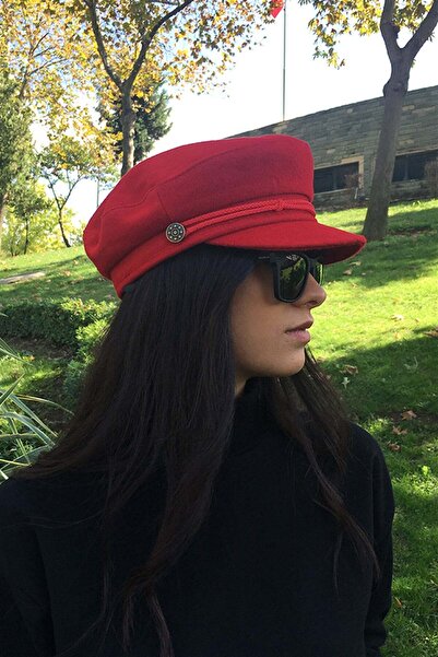 Külah Șapcă roșie de damă, din lână, tip flat cap