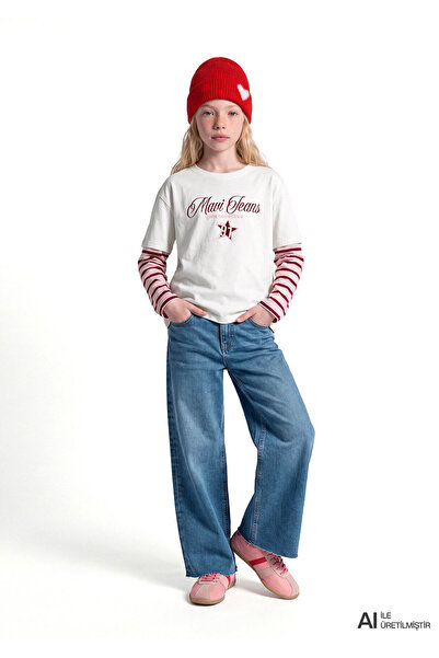 Mavi Jeans Baskılı Ekru Tişört Loose Fit / Bol Rahat Kesim 7610503-70057