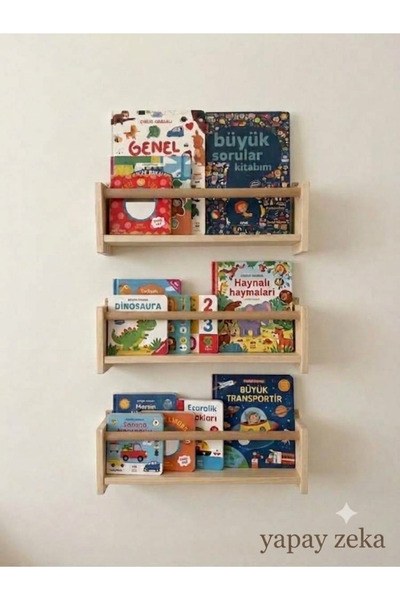 mdmetadesign Montessori 3 Parça Duvar Kitaplık Rafı