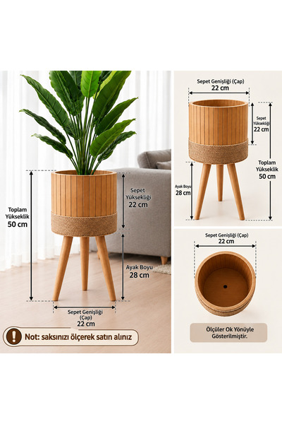 BLACK PEARL Bambu Saksı Sepeti Ahşap Ayaklı Saksı