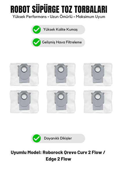 Asgard Grup Roborock Qrevo Curv 2 Flow / Edge 2 Flow Compatible 6-Piece Dust Bag