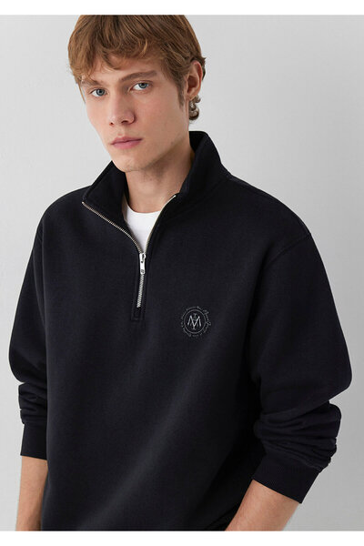 Mavi M0S20112 Mühür Logo Yarı Fermuarlı Erkek Sweatshirt SİYAH