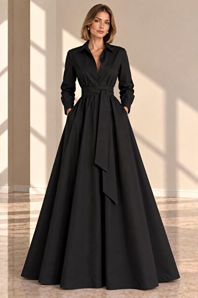 SERAVENZA COUTURE فستان سهرة أنيق مقاس ماكسي بأزرار على الجهتين مع إغلاق من ا...