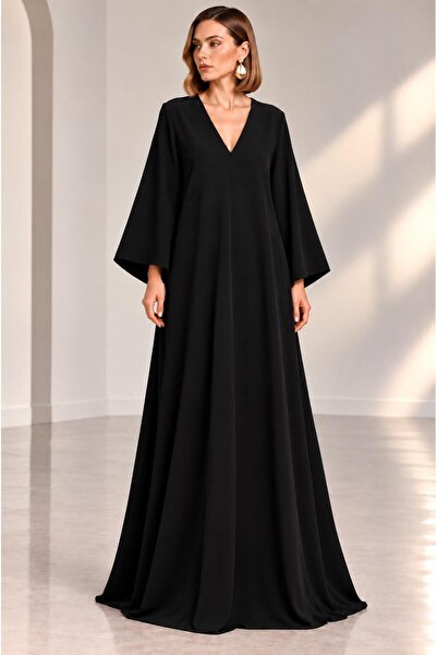 SERAVENZA COUTURE فستان ماكسي بياقة على شكل V وأكمام طويلة أنيق للمناسبات COU...