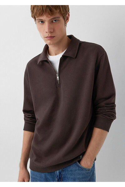 Mavi Yarı Fermuarlı Kahverengi Polo Sweatshirt 0S10622-70220