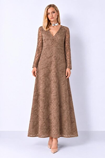 SERAVENZA COUTURE فستان دانتيل أنيق بأكمام طويلة مقاس ماكسي COU-110