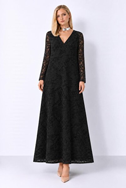 SERAVENZA COUTURE فستان دانتيل أنيق بأكمام طويلة مقاس ماكسي COU-110