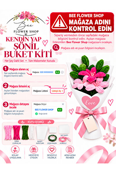 Genel Markalar Pembe Lilyum Buketi Kendin Yap (DIY) Kiti | 65 Adet Şönil İçer...