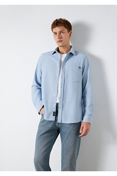 Mavi Çizgili Cepli Gömlek Regular Fit / Normal Kesim 0211852-91407