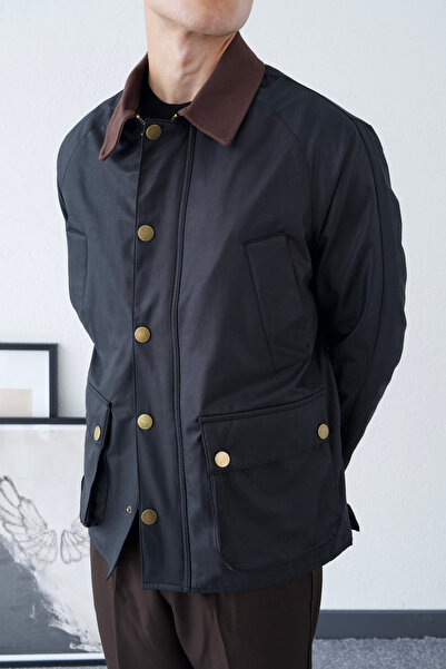 MATTİMODA Erkek Velvet Yaka Çıt Çıt Detay Oversize Siyah Ceket