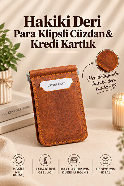 RONYA LEATHER %100 Hakiki Deri El Yapımı Para Klipsli Cüzdan & Kartlık