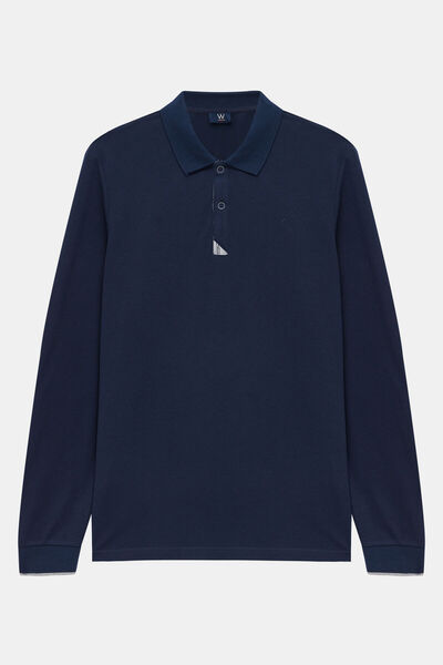 W Collection LACİVERT POLO YAKA UZUN KOLLU SWEATSHIRT