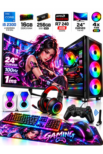 J-TECH Crystal i5 2300 16GB RAM 256GB SSD GDDR5 R7240 4GB 24" Curved Gaming O...