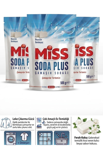 Miss Soda Plus Optik Etkili El ve Matik Çamaşır Sodası 500 Gr
