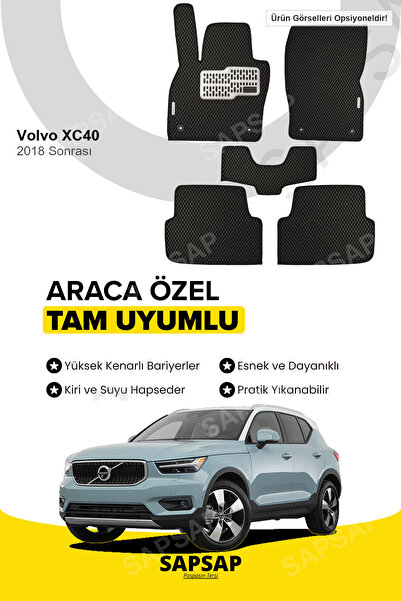 Volvo XC40 2018 Sonrasi Elektrikli Uyumlu 3D Özel Kesim Koku Yapmaz Su Geçirmez Havuzlu EVA Oto Paspas - Siyah