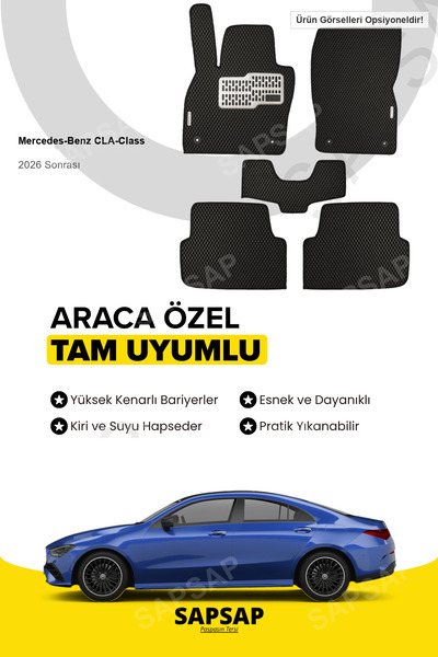Mercedes-Benz CLA-Class 2026 Sonrasi Hybrid Uyumlu 3D Özel Kesim Koku Yapmaz Su Geçirmez Havuzlu EVA Oto Paspas - Siyah